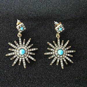 Adornia 14K Yellow Gold Plated Turquoise Swarovski Crystal Accented Starbursts